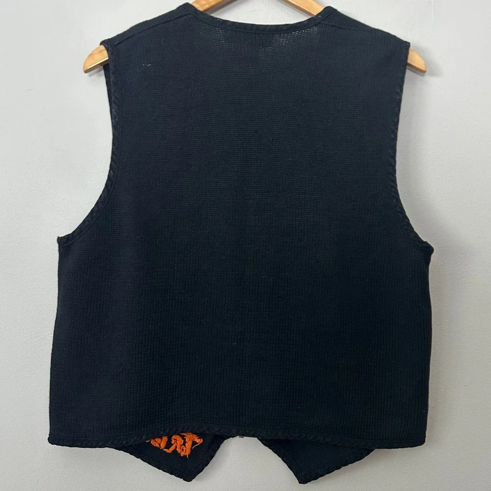 Victoria Jones Halloween Sweater Vest Women L Black Zip Up Ghost Pumpkin Bat VTG